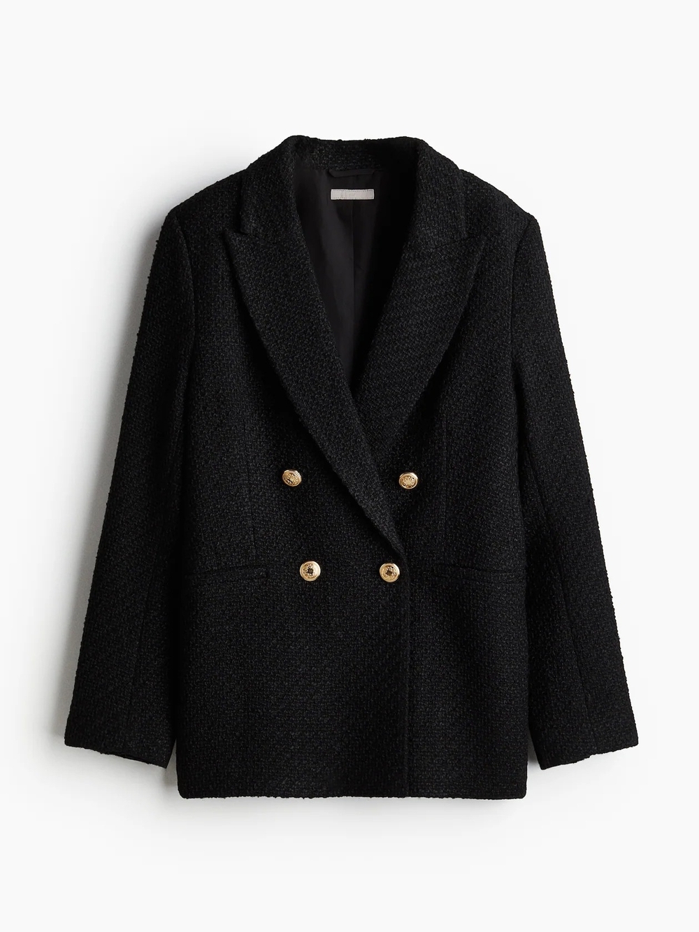 Double-Breasted Black Bouclé Blazer Jacket